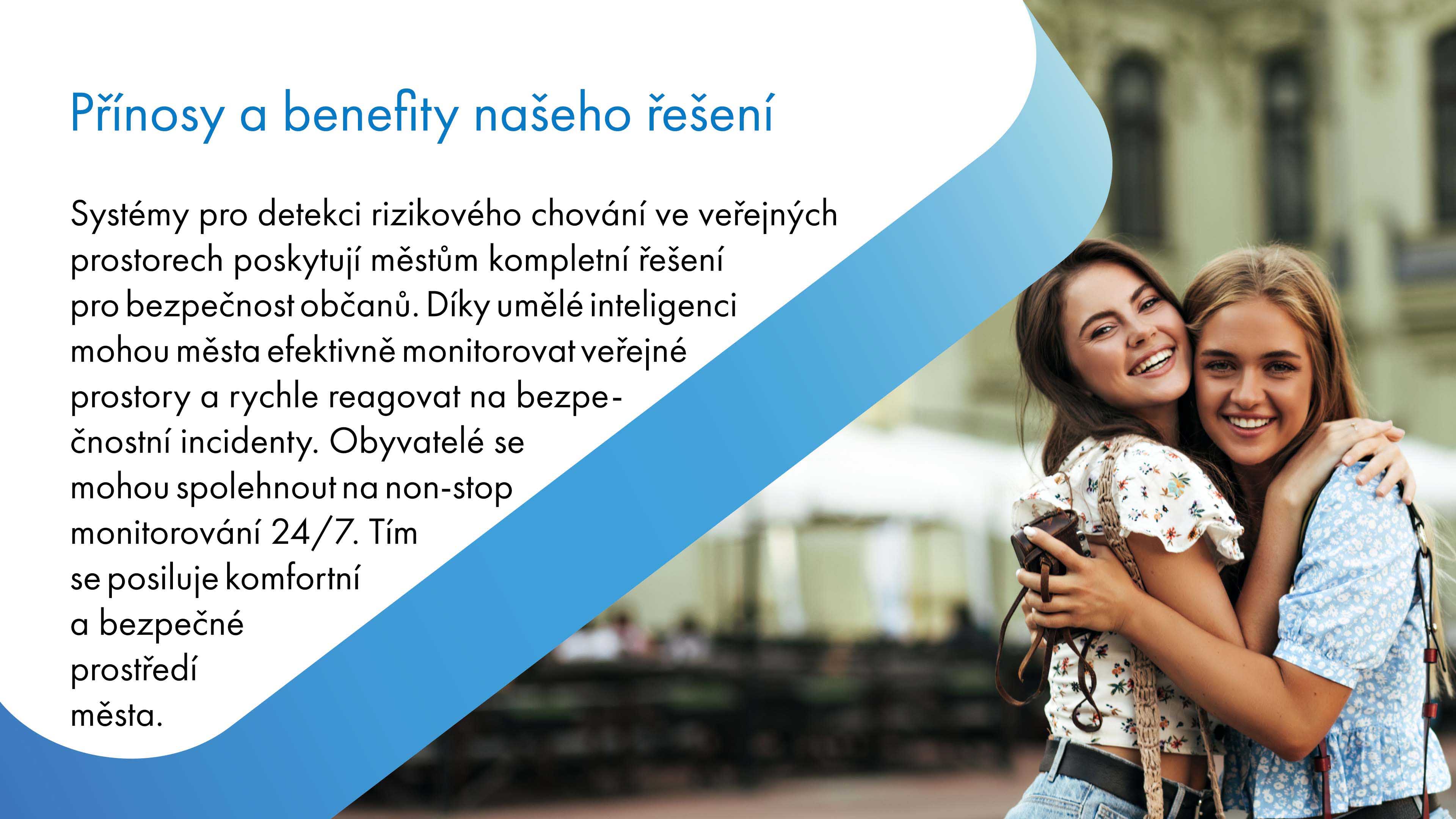 Systémy pro detekci rizikového chování ve veřejných prostorech poskytují městům komplexní řešení pro bezpečnost občanů. Využívají umělou inteligenci k efektivnímu monitorování veřejných prostor a rychlé reakci na bezpečnostní incidenty. Obyvatelé mohou důvěřovat non-stop monitorování 24/7, což zajišťuje komfortní a bezpečné městské prostředí.